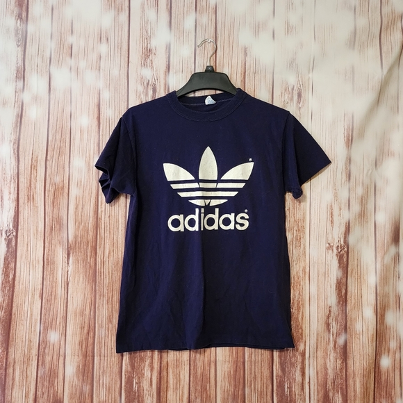 Vintage 70s 80s Adidas Trefoil Spell Out Logo Teal Blue Shirt XL